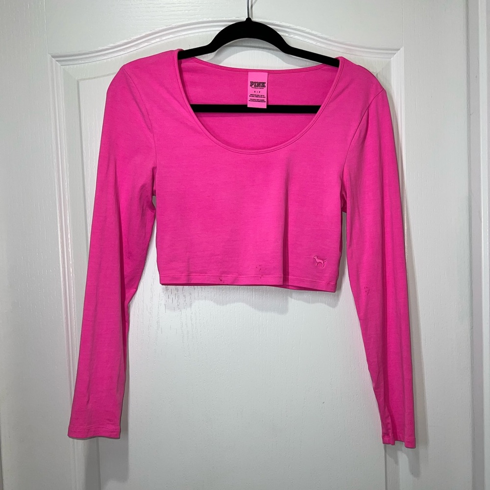 Victoria Secret PINK Long Sleeve Neon Scoop Neck Crop Top Women’s Small